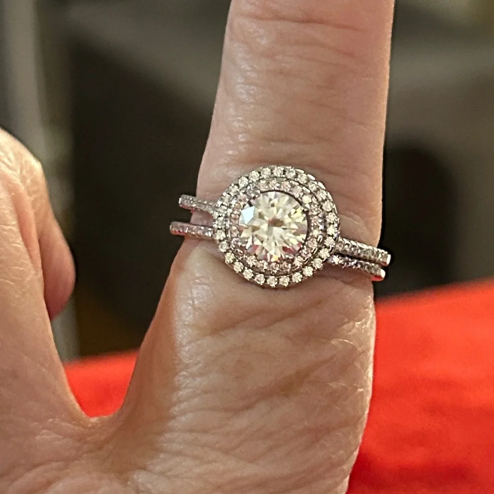 Moissanite Diamond‎ 925 Sterling Silver bridal set size 9 retail $599